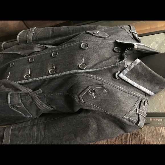 Armani Exchange Trench Coat XS Black Denim Jacket - Picture 4 of 8